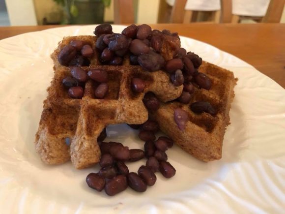 vegan waffle with sweet adzuki beans